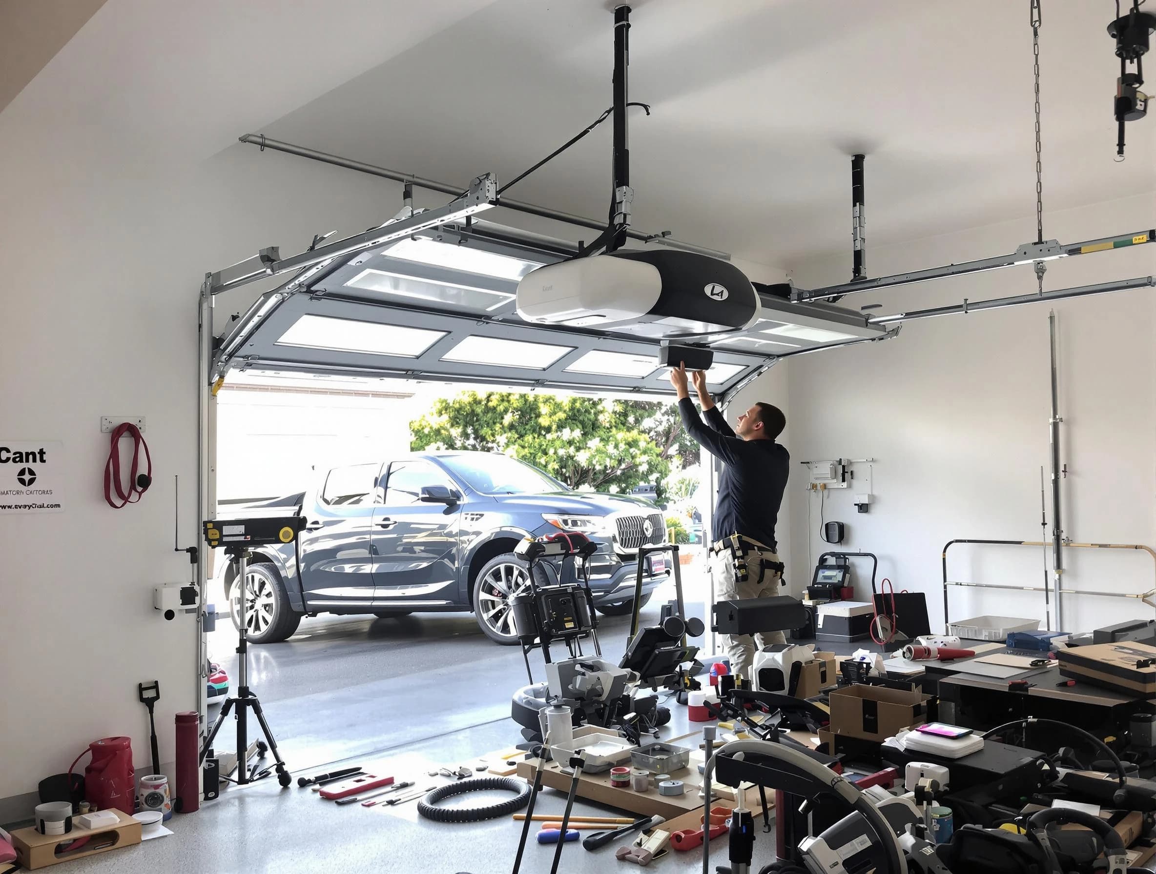 The Village Garage Door Repair specialist installing smart garage door opener system in The Village home