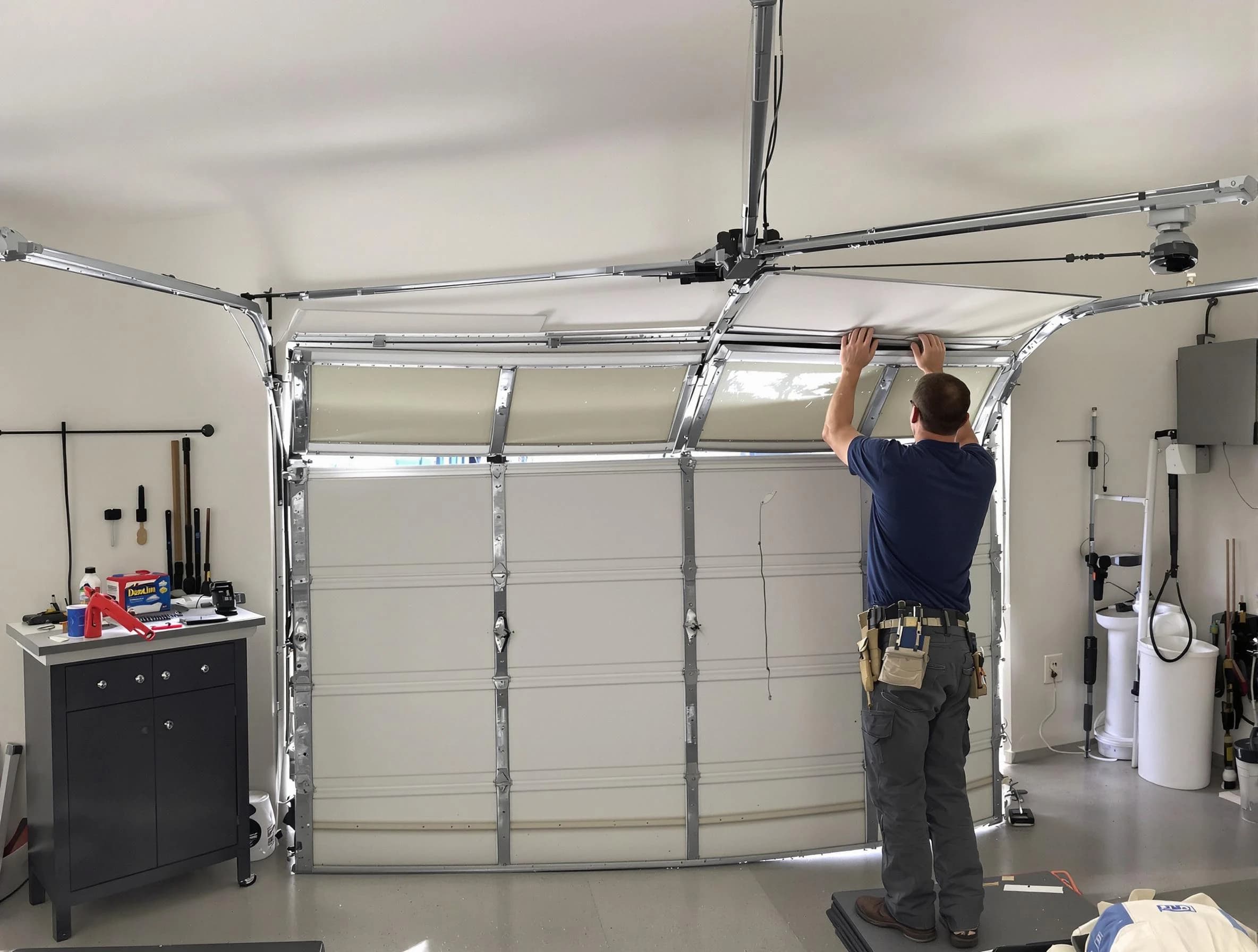 The Village Garage Door Repair specialist performing precise section replacement on The Village garage door