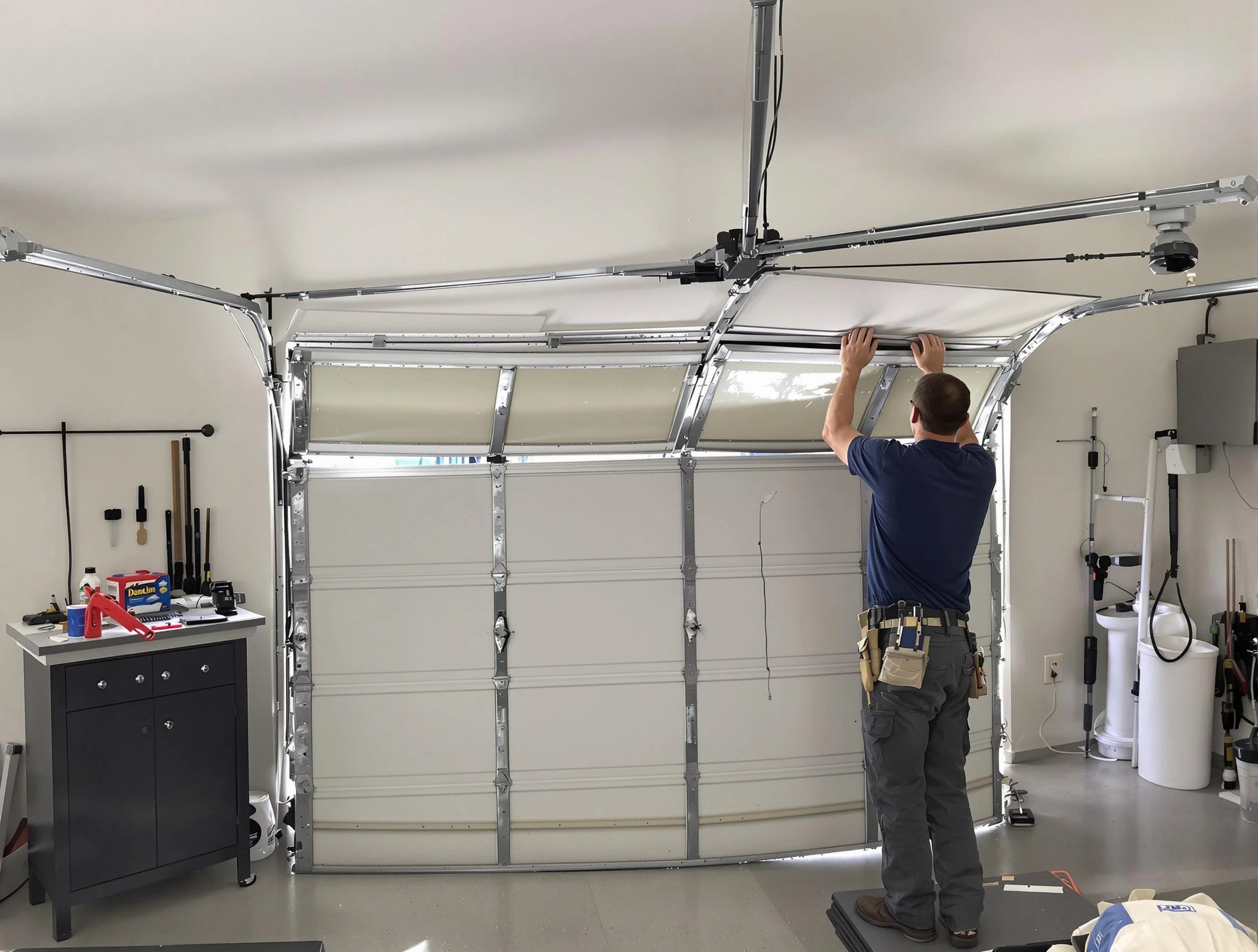 The Village Garage Door Repair specialist performing precise section replacement on The Village garage door